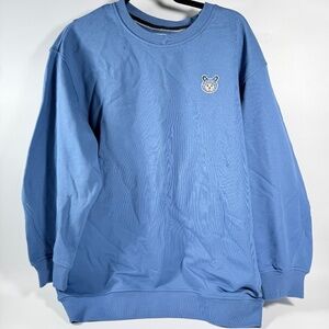 Oversized Blue Crewneck Sweatshirt Rabbit Embroidery 100% Cotton Size M